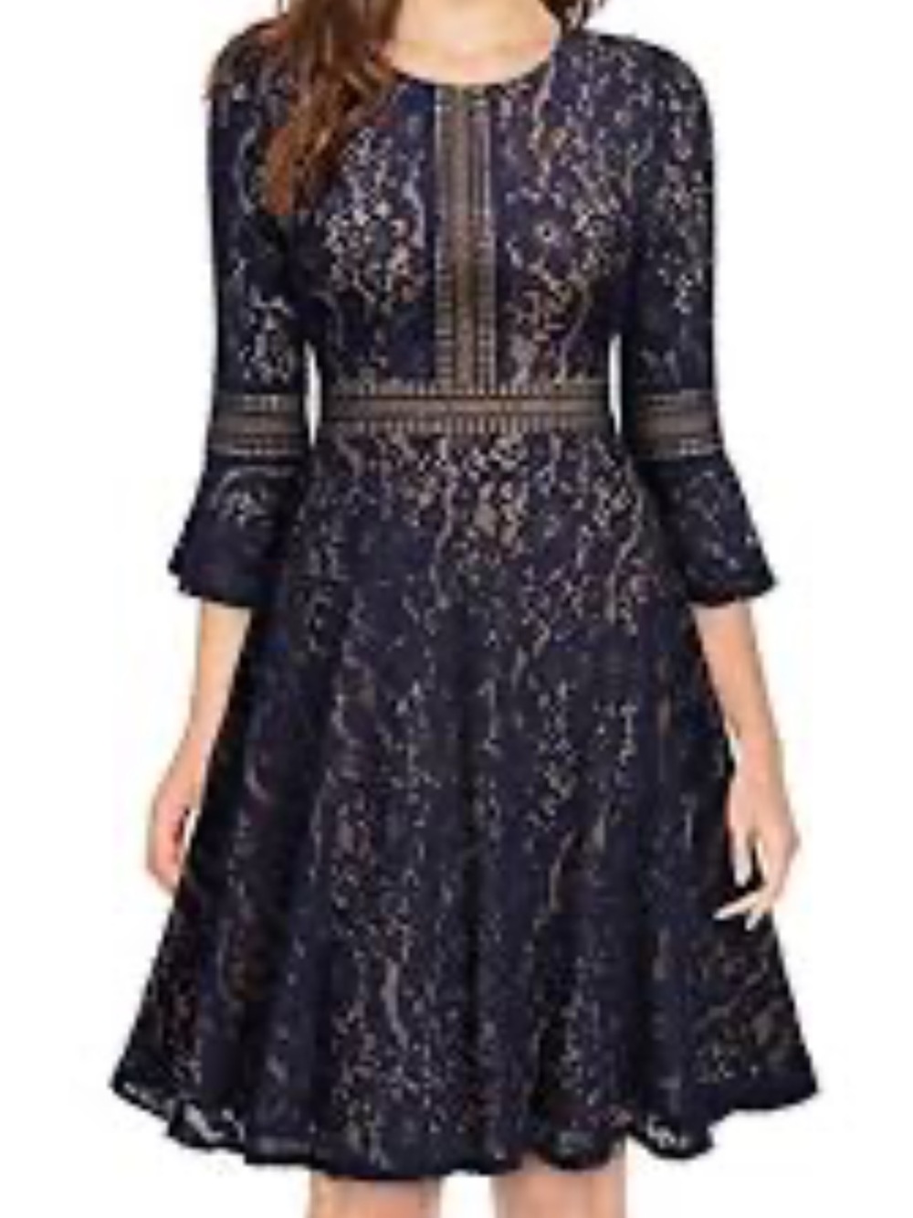 Vintage Miusol Navy Lace Embroidered Fit-and-Flare Midi Dress